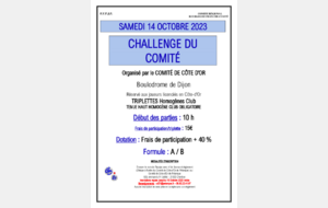Challenge du Comité samedi 14 Octobre, boulodrome