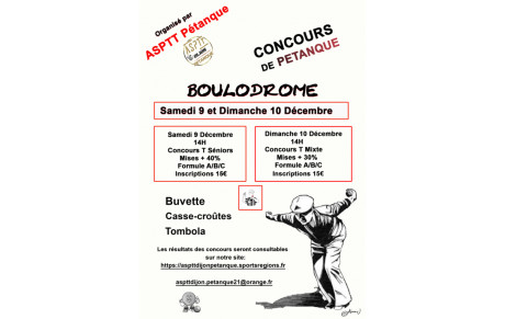 Concours &quot;ASPTT Dijon Pétanque&quot;  les 9 &amp; 10 Décembre