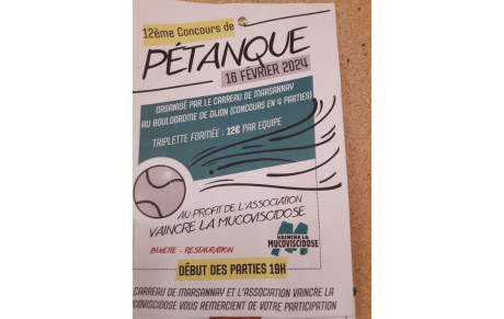 Concours &quot;Mucoviscidose&quot; le 16/2 au boulodrome