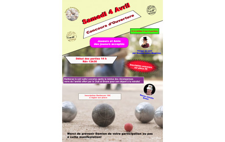 Concours d'ouverture le Samedi 4 Avril à l'Asptt