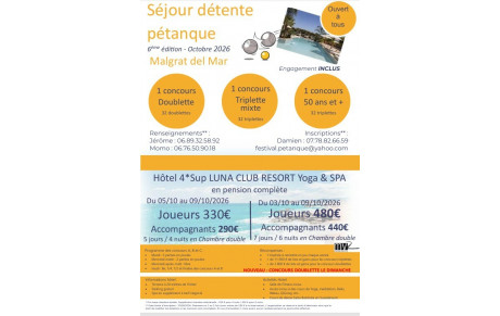Séjour détente pétanque, chez les Vainqueurs de la CDM 2026 !